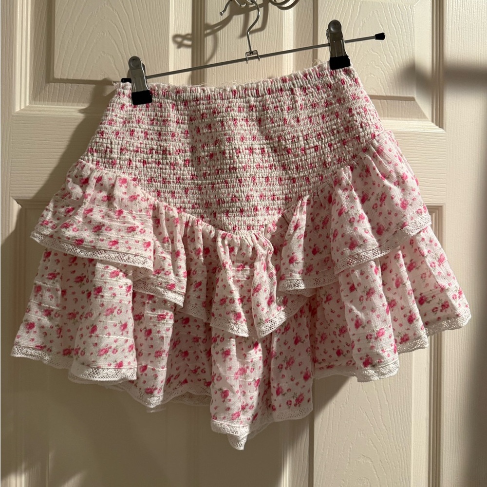 LoveShackFancy Floral Ruffle Mini Skirt - Picture 2 of 4